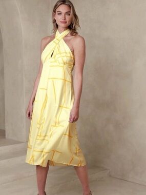 Banana Republic Yellow Patterned Backless Dress